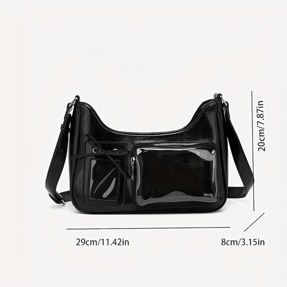 Trendy Black Clear Panel Crossbody Bag - Perfect for Gatherings & Events - Picture 4 of 8